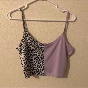 Lavender/Leopard print colorblock crop tank